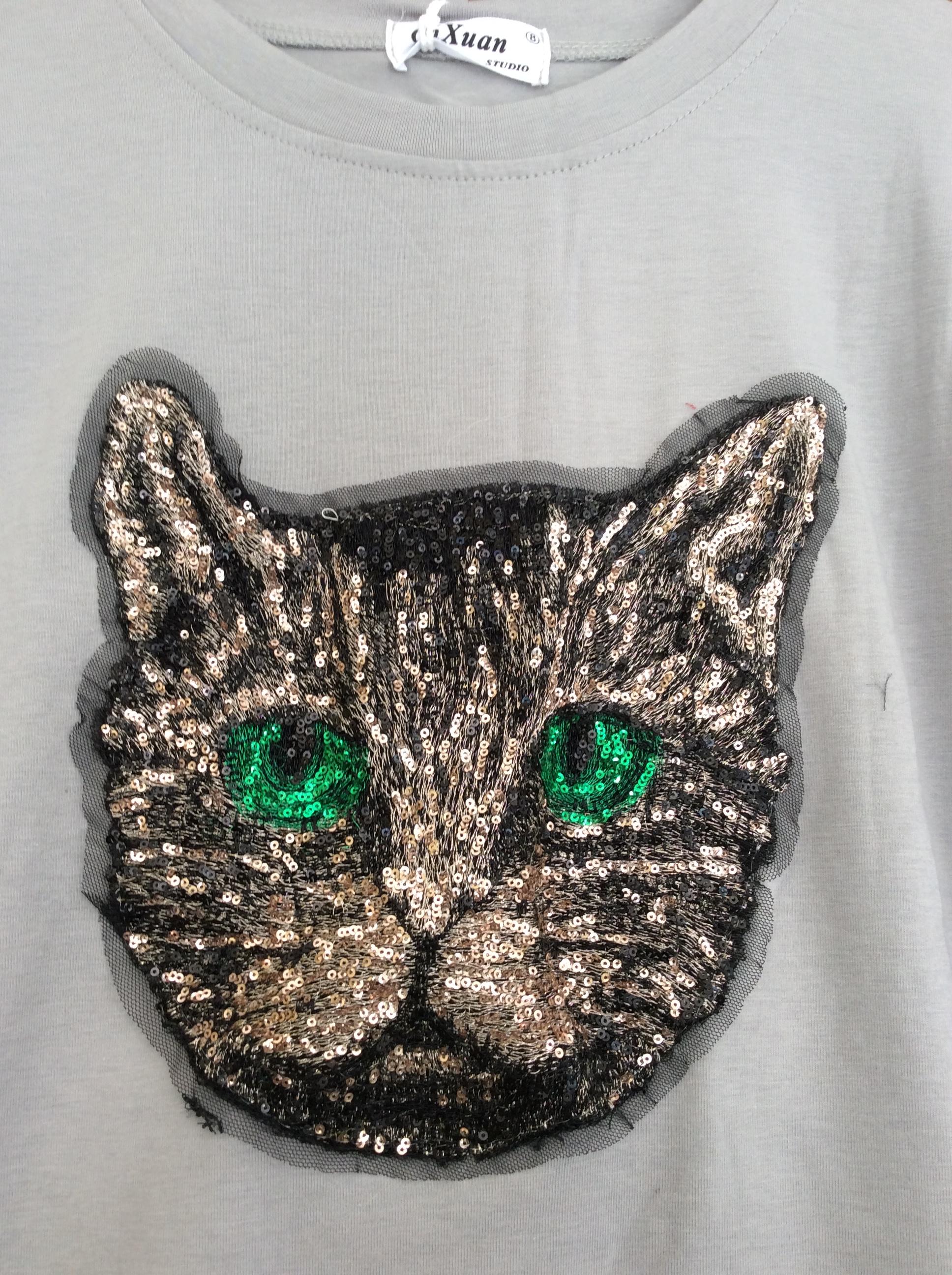 ชุดเซ็ท2ชิ้น ชุดเสื้อยืดกางเกงยีนสลายหน้าแมว