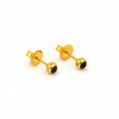 (ส่งฟรี แถมฟรีแป้นหมุดตัน)ต่างหูสำหรับผิวแพ้ง่าย BEZEL 3MM BLACK ก้านสีทอง สแตนเลสเกรดการแพทย์ ปลอดภัย 100%_STD024