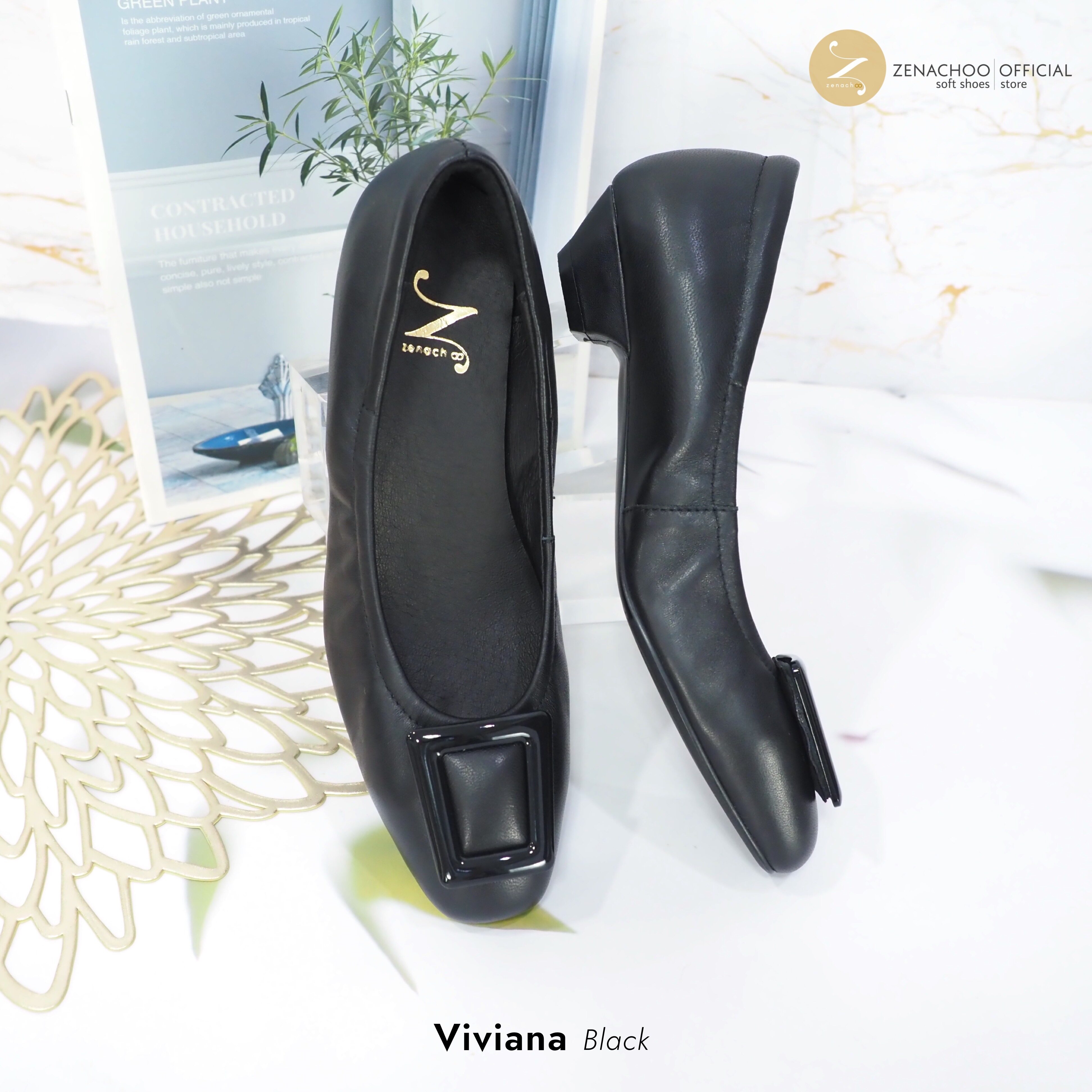 ทรงปกติ หน้าเท้ากว้างเพิ่ม 1 ไซส์ เปลี่ยนไซส์ได้-ไม่รับคืน Zenachoo รุ่น Viviana สูง 1นิ้ว รองเท้าหนังแกะแท้ หัวตัด ทรงสวยมาก