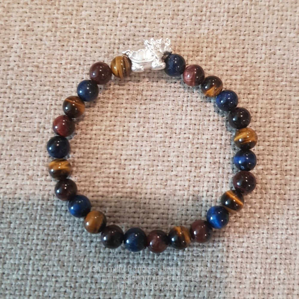 Tiger Eye 3 Colors หินสามทหารเสือ 6 มม แก้ปีชง พลิกฟื้นดวงชะตา แคล้วคลาดปลอดภัย ประดับเต่ามังกรเงินแท้