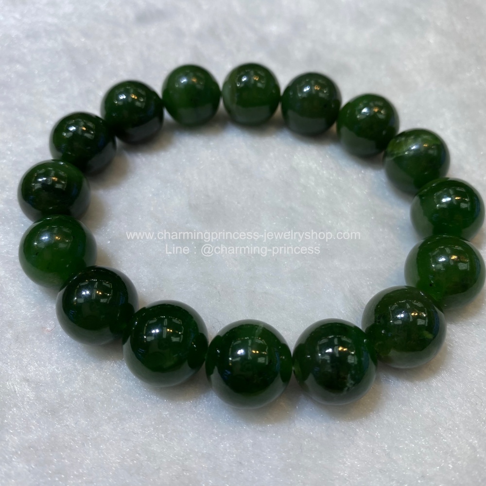 Canada Nephrite Jade หยกเนไฟร์ต สีเขียวเข้ม 13 มม เจริญรุ่งเรือง ก้าวหน้า อายุยืน