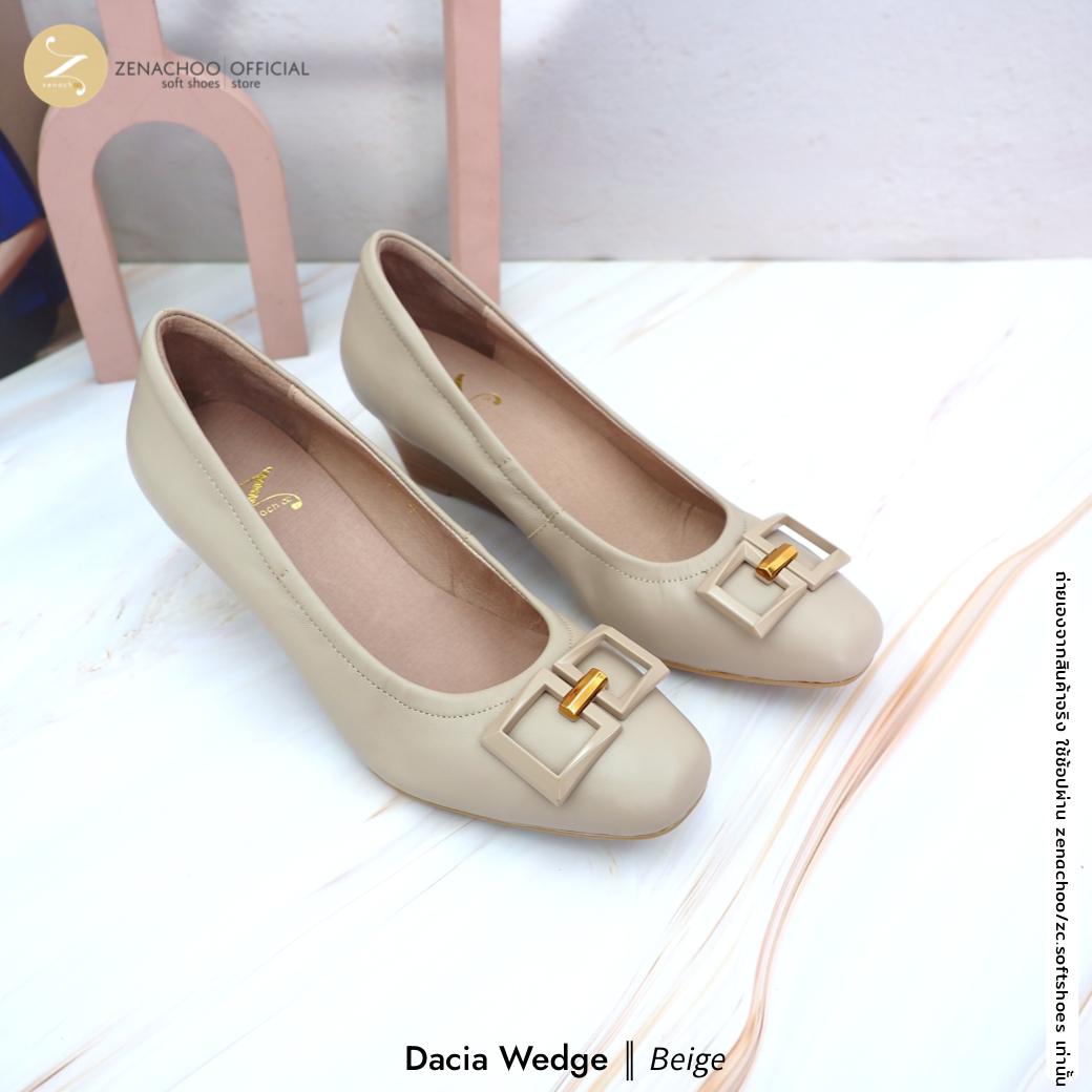 Zenachoo รุ่น Dacia Wedge รองเท้าคัทชูหัวมน หนังแกะนิ่มพิเศษ ส้น 2 นิ้ว ใส่สบาย ไม่บีบเท้า ทรงปกติ เปลี่ยนไซซ์ ไม่รับคืนสินค้าทุกกรณี