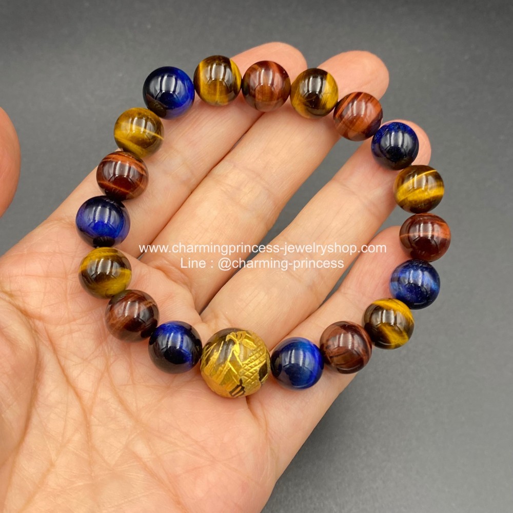 Tiger Eye 3 Colors and Dragon on Tiger Eye หินสามทหารเสือ 10 มม และ มังกรทองนำโชคแกะลายบนไทเกอร์อาย 14 มม แก้ปีชง พลิกฟื้นดวงชะตา แคล้วคลาดปลอดภัย หินแก้ปีชง