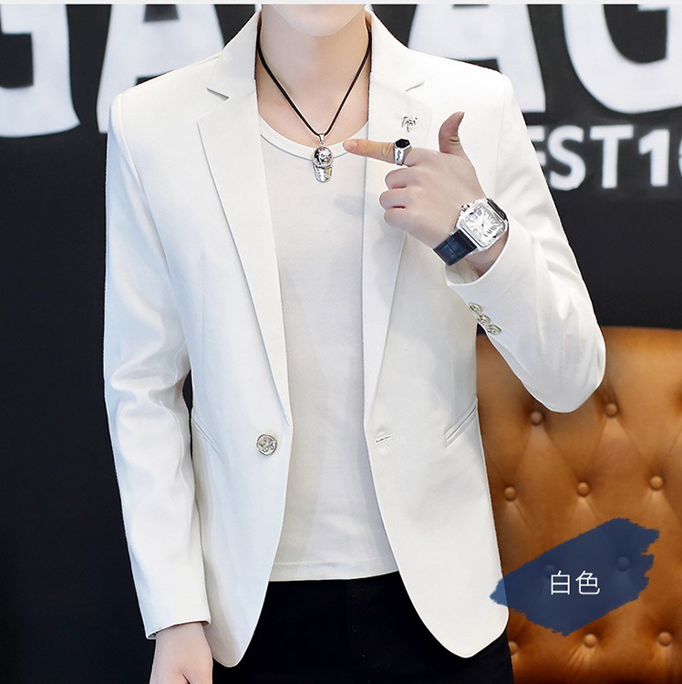พร้อมส่ง เสื้อสูท สีขาว แขนยาว คอปก สูทแฟชั่นผู้ชาย สูทลำลอง