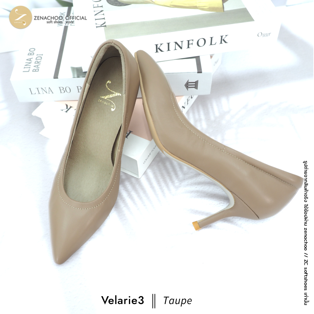 สีใหม่ ทรงปกติ เปลี่ยนไซส์ได้-ไม่รับคืน รุ่นขายดี Zenachoo Velarie3 สูง 3 นิ้ว สี Taupe รองเท้าหนังแกะแท้ หัวแหลมหน้ากว้าง