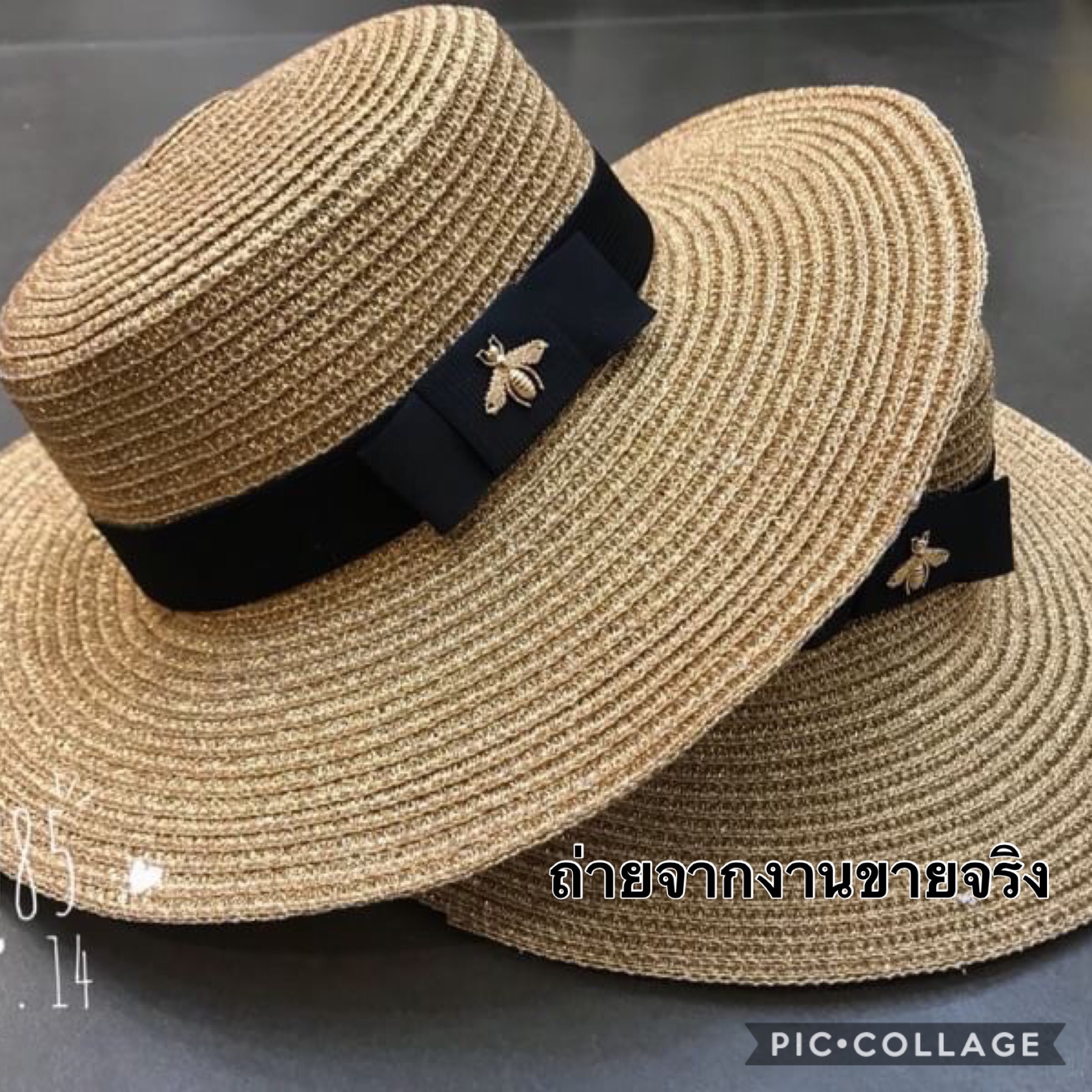 หมวกสานปีกกว้างงานแบรนด์ตามแบบดาราเซเลปใส่
