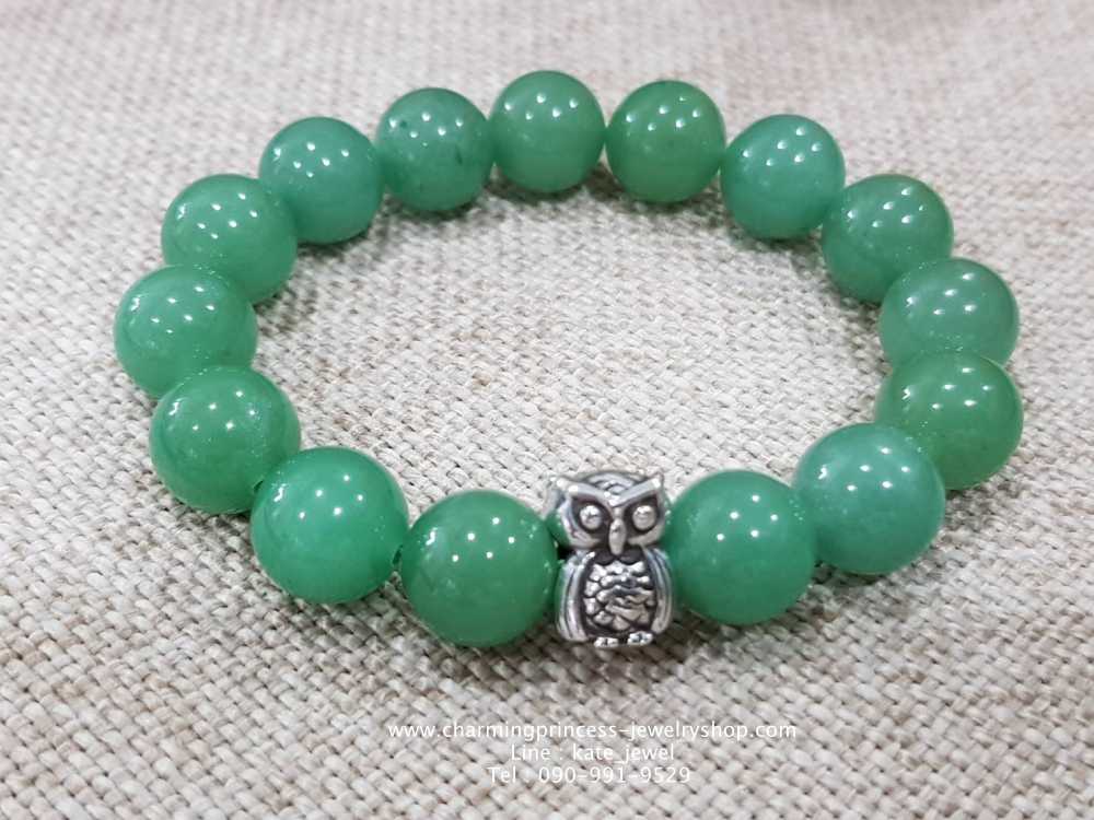 Green Aventurine กรีนอะเวนเจอรีน อเวนเจอรีน 12 มม หินที่นำโอกาส โชค และความรุ่งเรืองมาสู่คุณ ประดับนกฮูกเงินแท้ เพิ่มพลังบวกและรอบรู้มีปัญญาดั่งนกฮูก