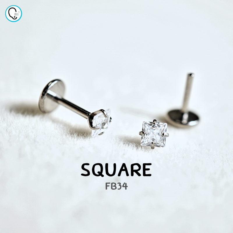 ต่างหูไทเทเนียม 100% แป้นแบนขันน็อต สำหรับผิวแพ้ง่าย ใส่สบายเรียบหลังหู รหัส FB (ราคา/ข้าง)