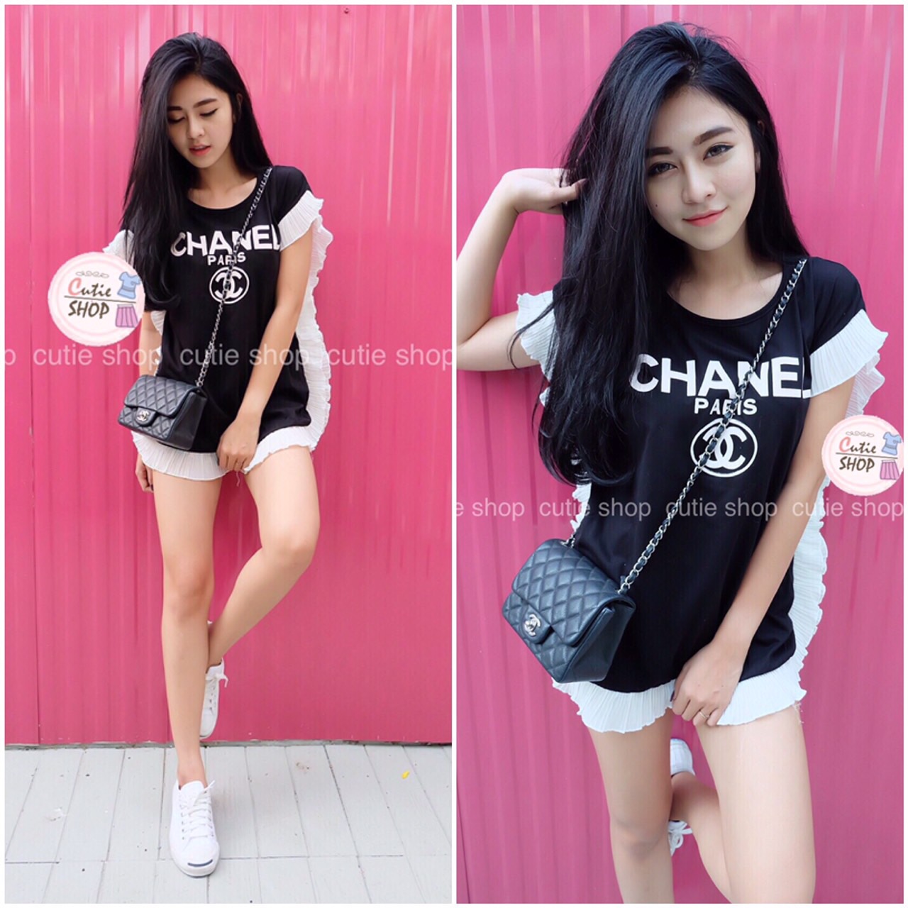 เสื้อกึ่งเดรสchanel แต่งพีช ทรงเก๋