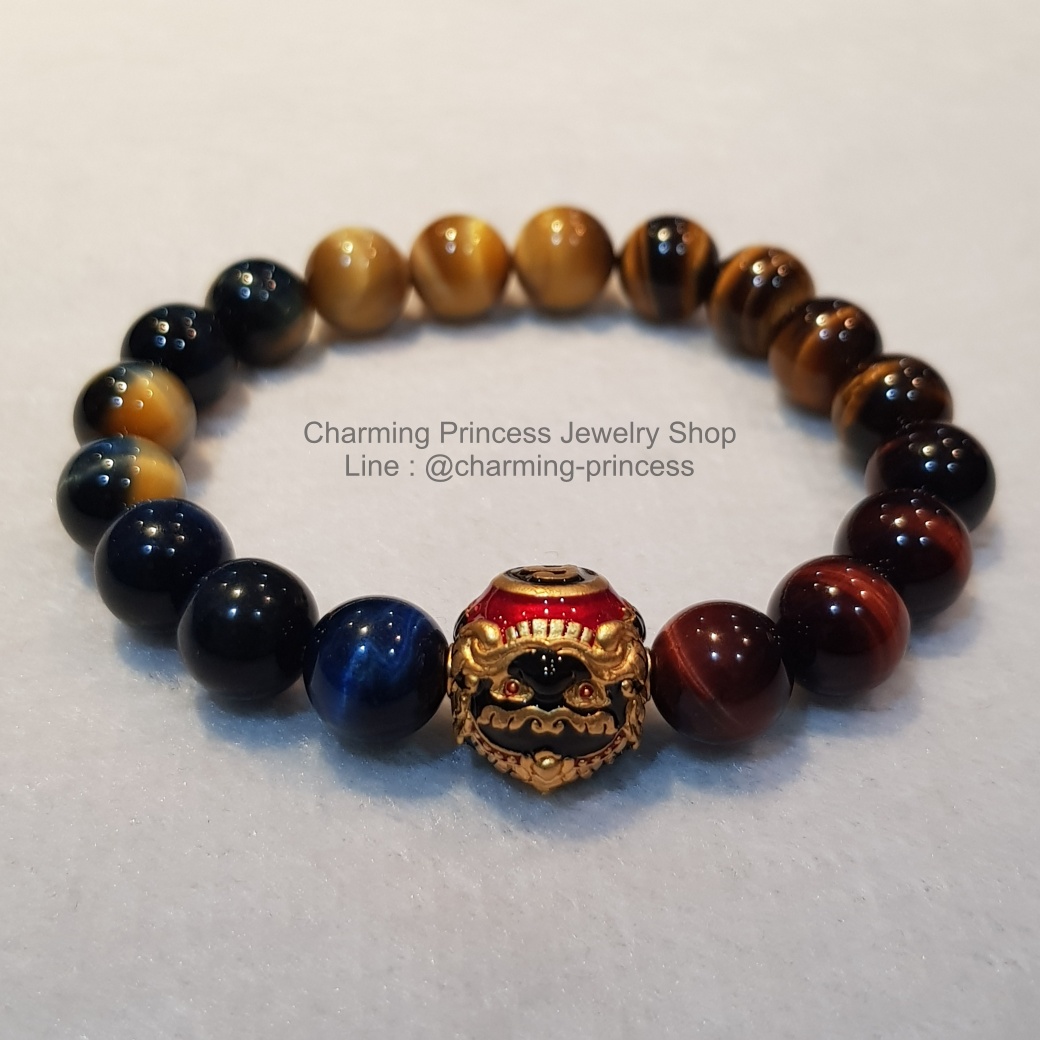 ลูกอมพระราหูนอโม ศรีวิชัย เนื้อสัมฤทธิ์ชุบทอง ลงยาสีดำแดง พลิกหนุนดวงชะตาราศีกลับร้ายกลายเป็นดี เสริมดวงหนุนดวงชะตา เสริมฐานะและเสริมเป็นความมงคลต่างๆในชีวิต และ ป้องกันภยันตราย ร้อยพร้อม 5 พยัคฆราช Tiger Eye Multi Colors หินตาเสือครบทุกสี 10 มม