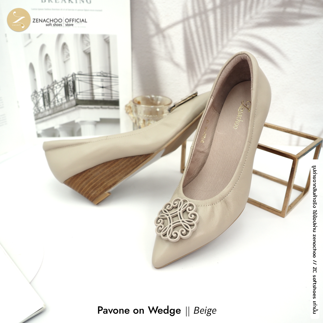 ทรงเตารีด ที่ใส่สบายที่สุดทรงปกติ:เปลี่ยนไซส์ได้-ไม่รับคืน Zenachoo Pavone Wedge สูง 2 นิ้ว รองเท้าหนังแกะแท้ ใส่สบายมาก