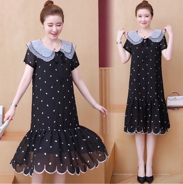 เดรสลายจุด เดรสยาว เดรสคลุมท้อง