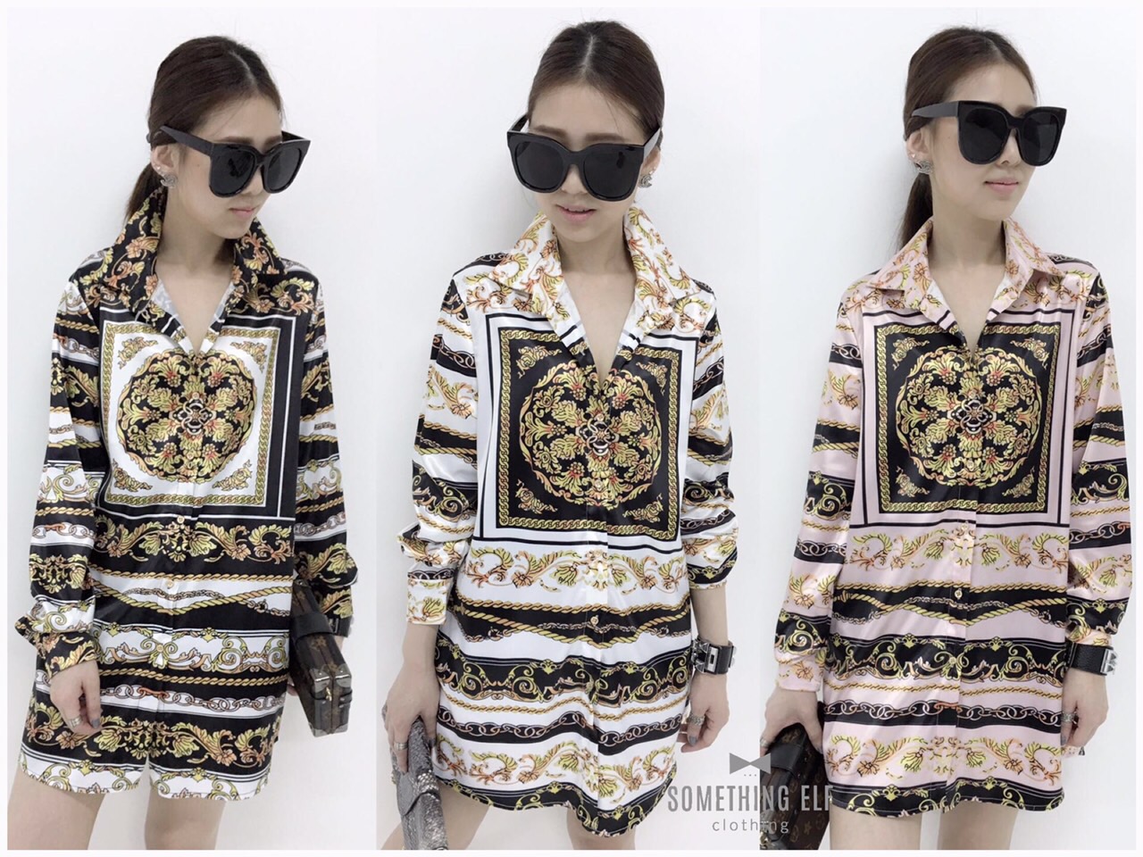 เดรสเชิ้ตแขนยาว Givenchy เนื้อผ้าดี ลื่นมันเงา ลายชัด หน้าสั้นหลังยาว