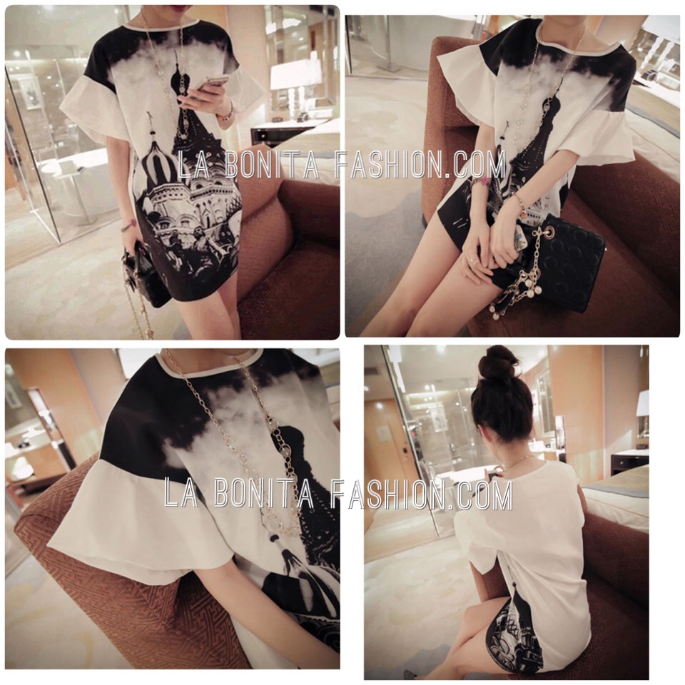 Taj Mahal dress มินิเดรสพิมพ์ลายทัจมาฮาล