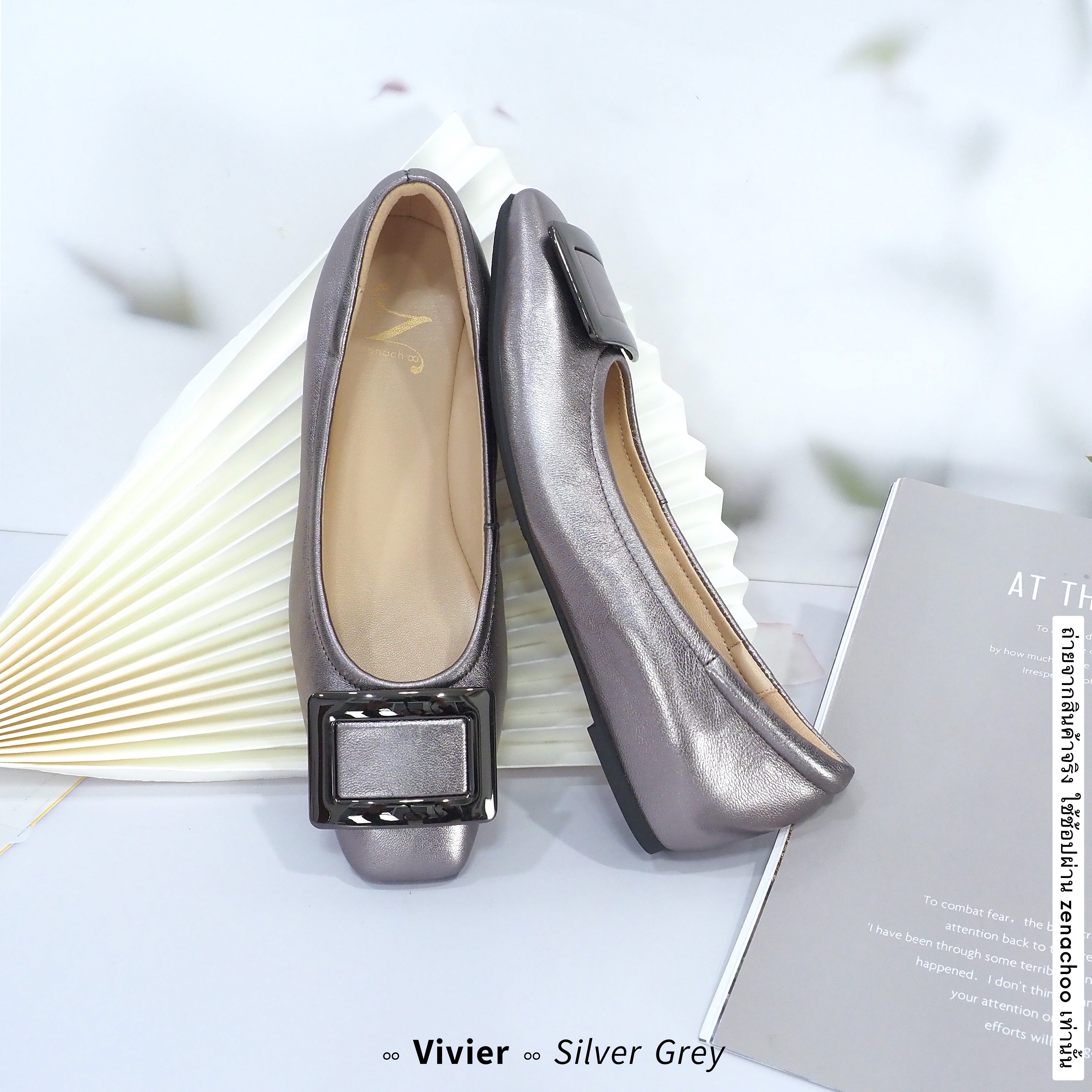 ทรงปกติ เปลี่ยนไซส์ได้-ไม่รับคืน Zenachoo รุ่น Vivier เสริมส้นด้านใน สูง 1นิ้ว หนังแกะนิ่ม