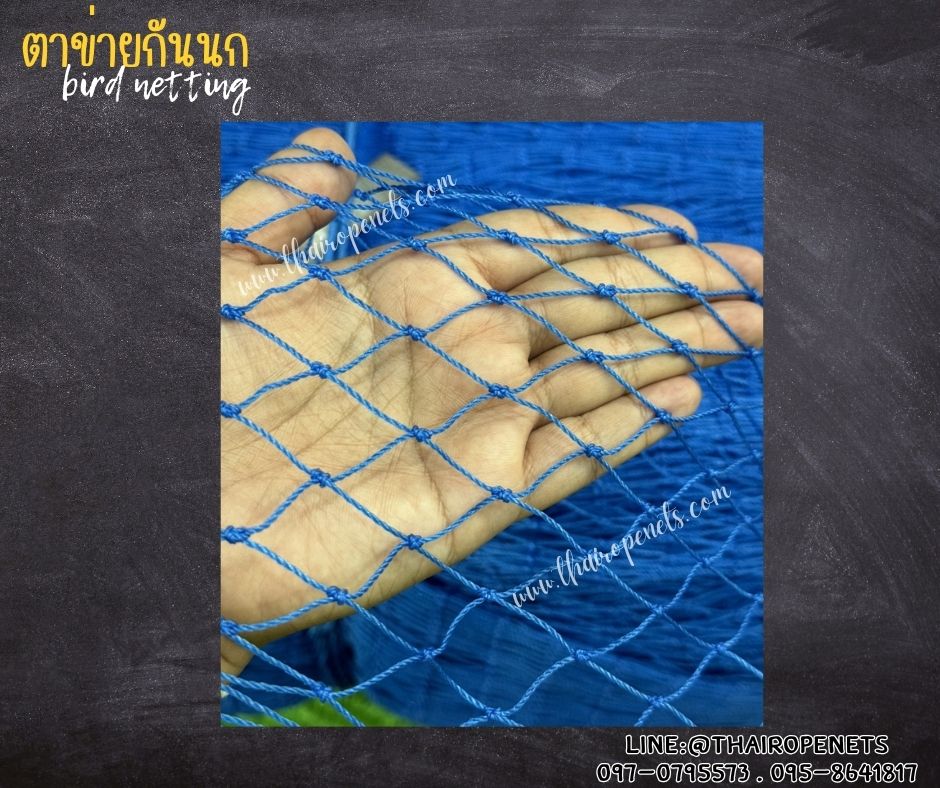 ตาข่ายกันนกเข้าบ้าน bird netting สีฟ้า รุ่นหนา 1.5 มิล ช่องตา 1x1 นิ้ว เคลือบสารป้องกัน UV ทนแดด ทนฝน ใช้งานได้ยาวนาน