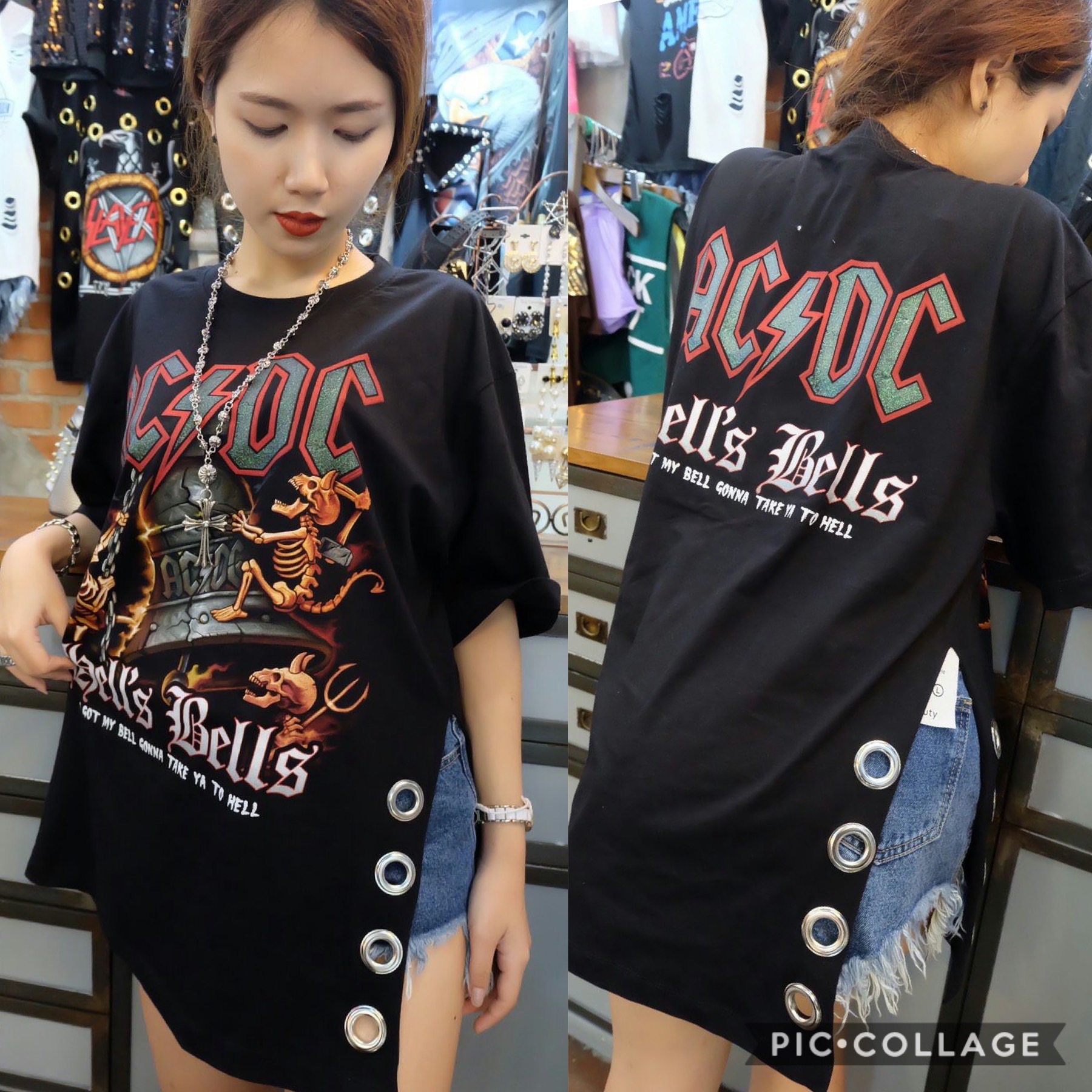 เสื้อยืดวงร็อค ดีเทลผ่าข้างตอกห่วงเก๋ๆ