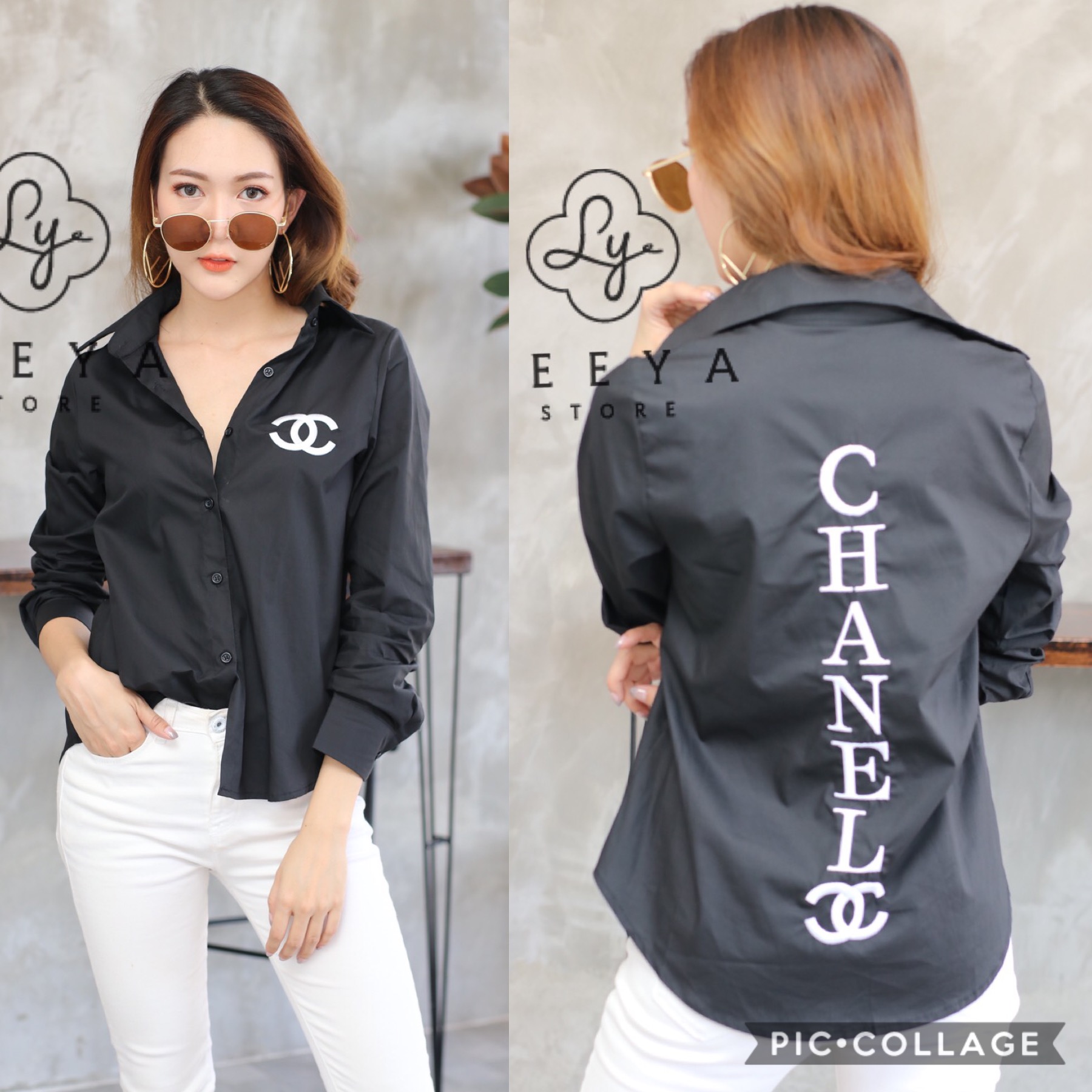 เสื้อเชิ้ตแขนยาว ปักสัญลักษณ์Chanel งานป้ายแบรนด์ตามรูป