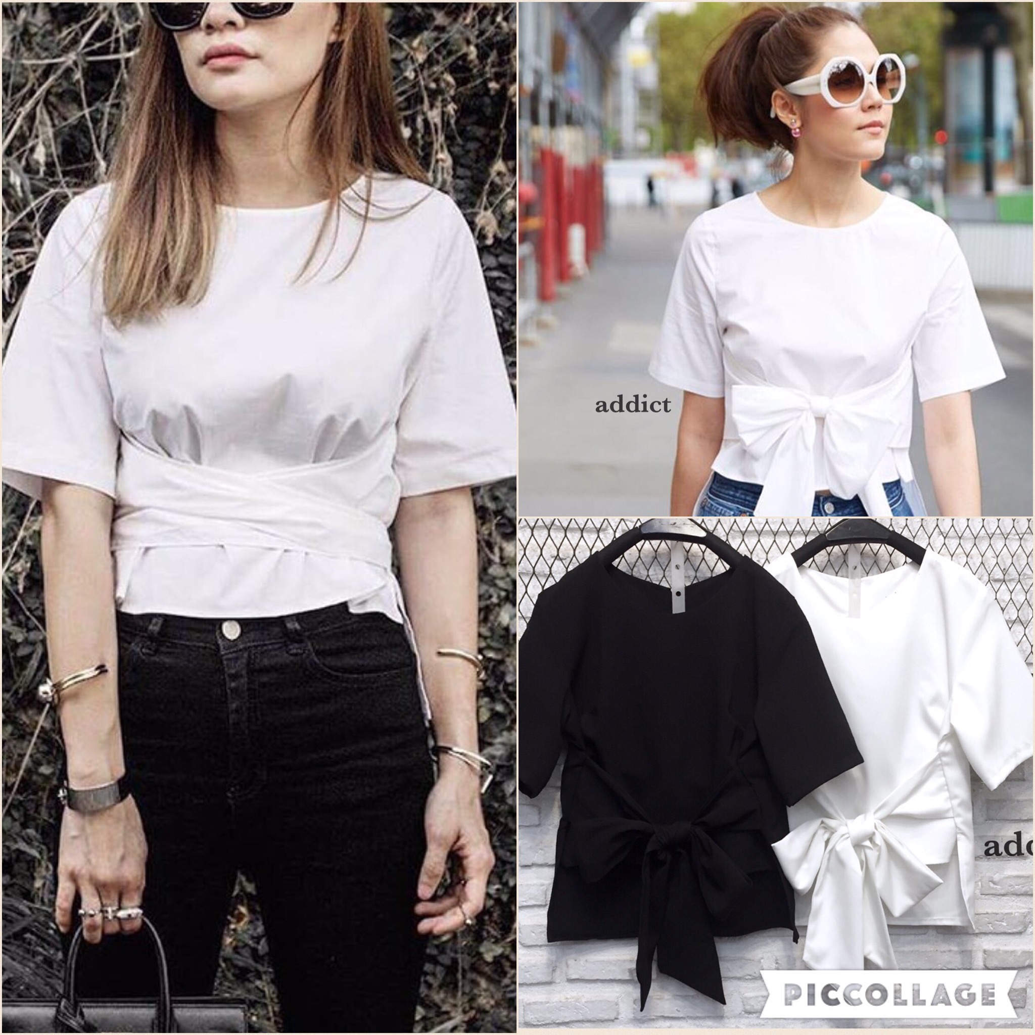 เสื้อแขนสั้นเก๋ๆ มีสายผูก จะผูกหน้าหรือหลังก็ได้