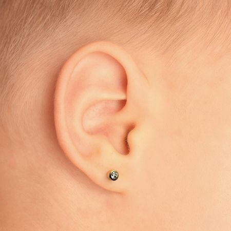 (ส่งฟรี แถมฟรีแป้นหมุดตัน)ก้านสั้นพิเศษ ต่างหูสำหรับผิวแพ้ง่าย BEZEL 2MM CZ Apr ก้านสีทอง สแตนเลสเกรดการแพทย์ ปลอดภัย 100%_STD045