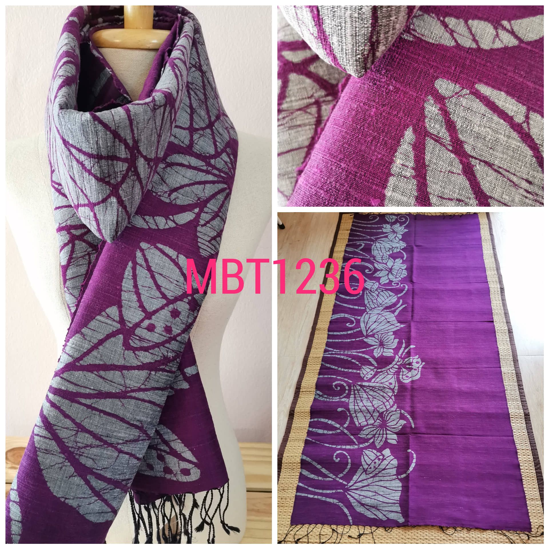 ผ้าคลุมไหล่ไหมแท้ทอมือ ลายบาติก Handmade