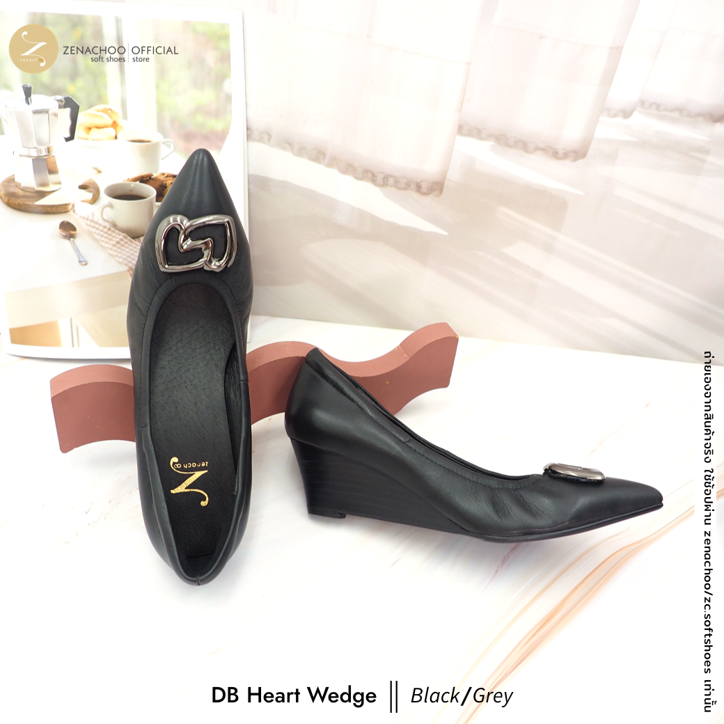 Zenachoo รุ่น DB Heart รองเท้าคัทชูหัวแหลมหน้ากว้าง หนังแกะนิ่มพิเศษ เบา ส้น 1 นิ้ว และส้นเตารีด 2 นิ้ว เปลี่ยนไซซ์ได้