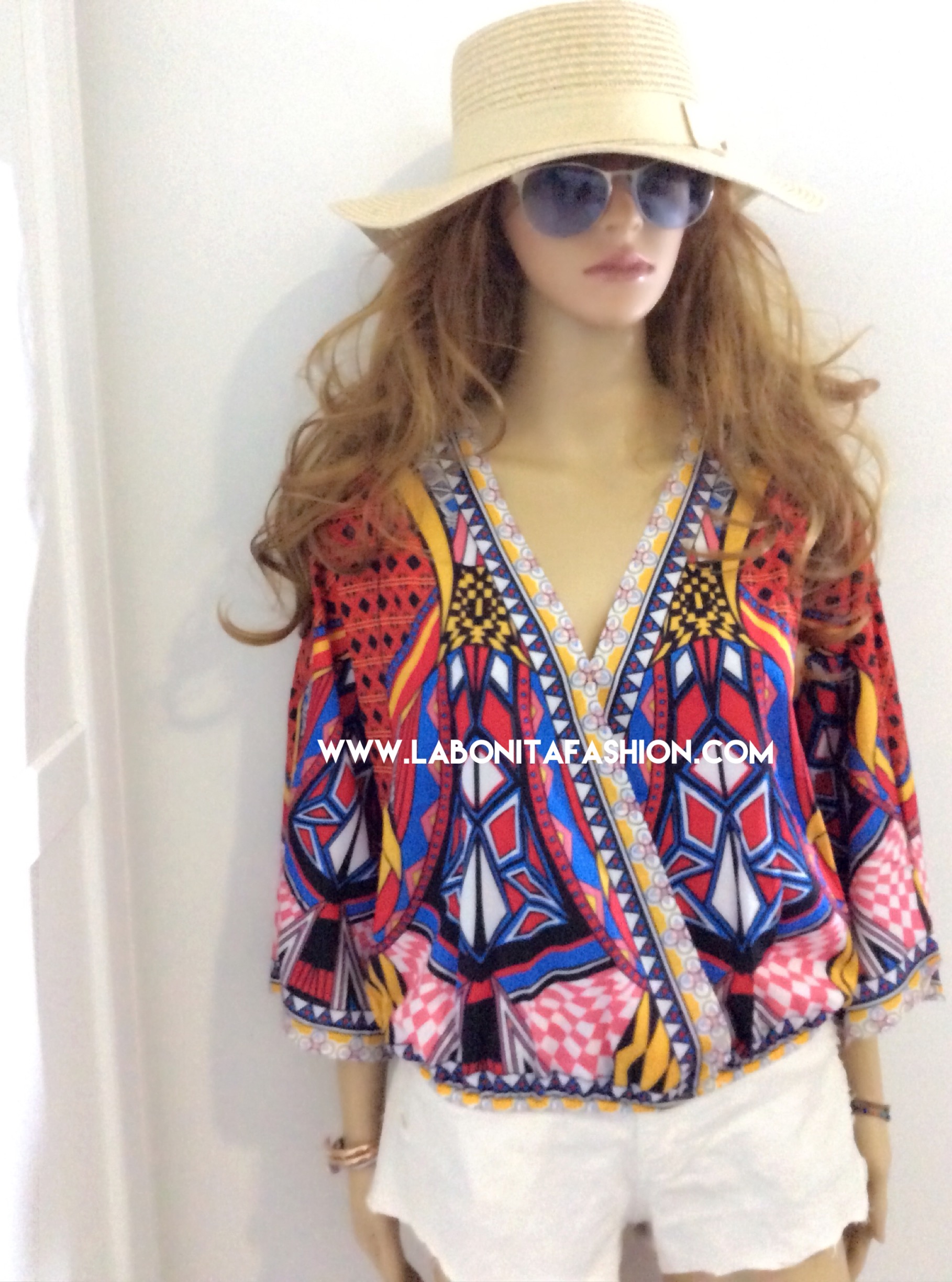 เสื้อโบฮีเมียนคอวี ผ้าปริ้นลายสวยสีสันสดใส