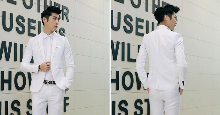 เสื้อสูทผู้ชาย สีขาว แขนยาว กระดุมหน้าหนึ่งเม็ด