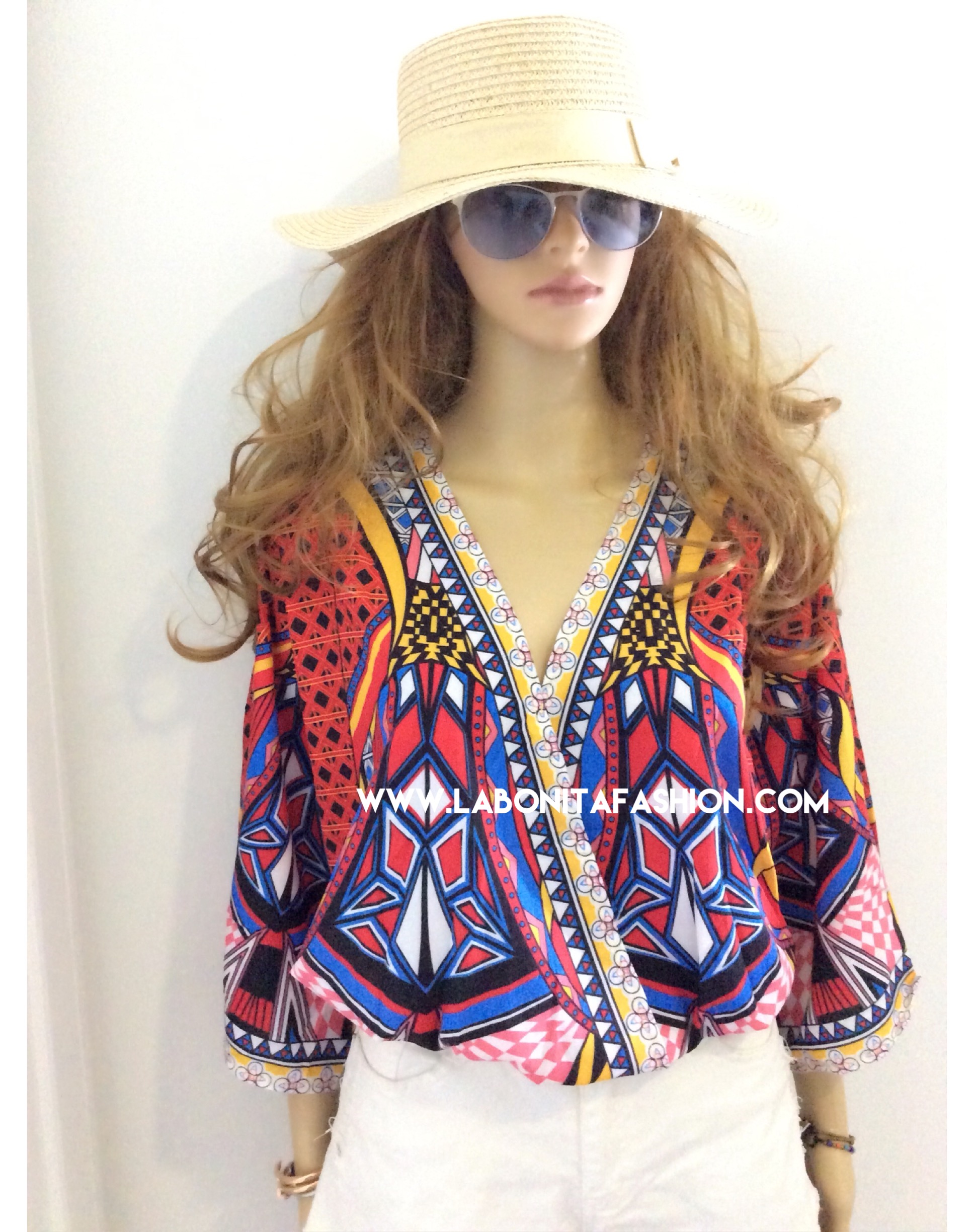 เสื้อโบฮีเมียนคอวี ผ้าปริ้นลายสวยสีสันสดใส