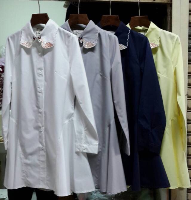 เดรสเชิ๊ตคอปกเสื้อปักลายน้องหงษ์