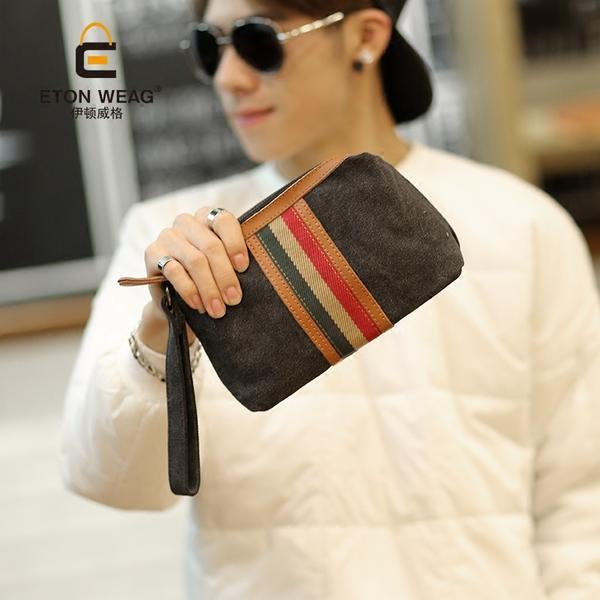 พร้อมส่งกระเป๋าผู้ชาย คลัทซ์ผ้าใบพร้อมสายคล้องมือ