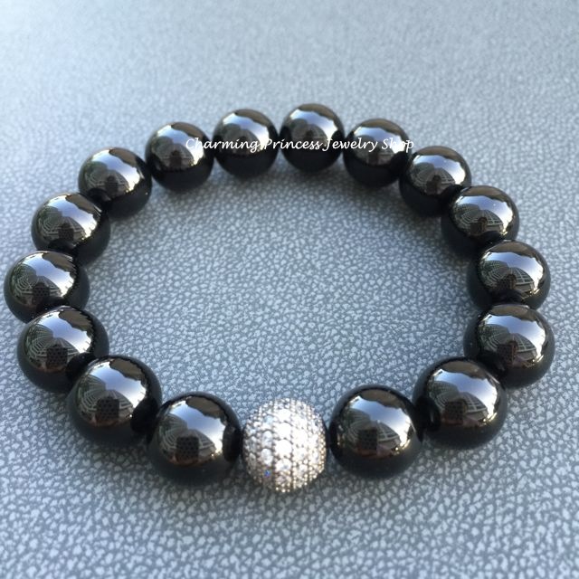 Black Onyx โอนิกซ์ดำ 10 mm ช่วยขจัดปัญหา ความวุ่นวายใจ ประดับ CZ