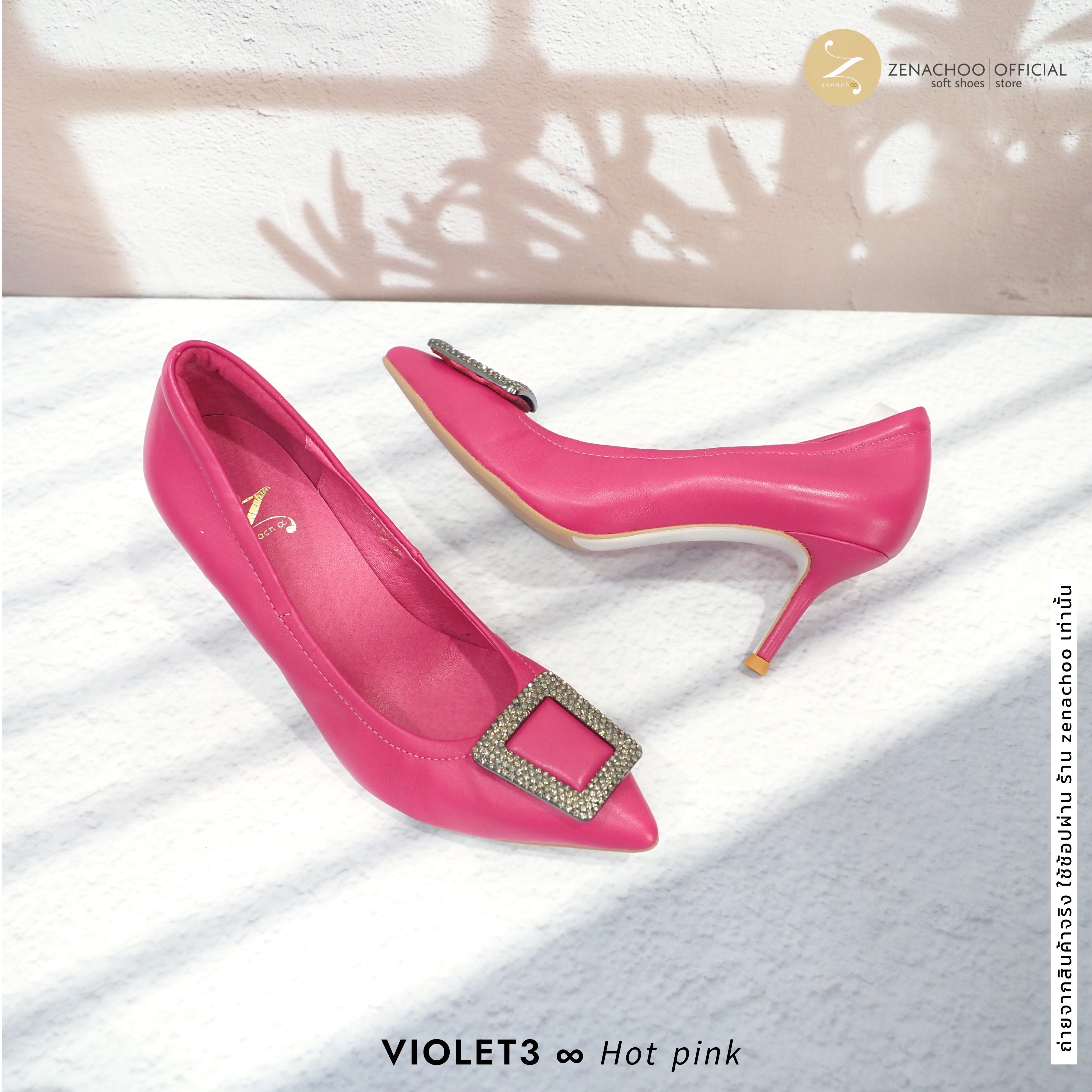 ทรงปกติ เปลี่ยนไซส์ได้-ไม่รับคืน Zenachoo รุ่น Violet3 สูง 3 นิ้ว รองเท้าหนังแกะแท้ หน้ากว้างไม่บีบเท้า หนังนิ่มมาก