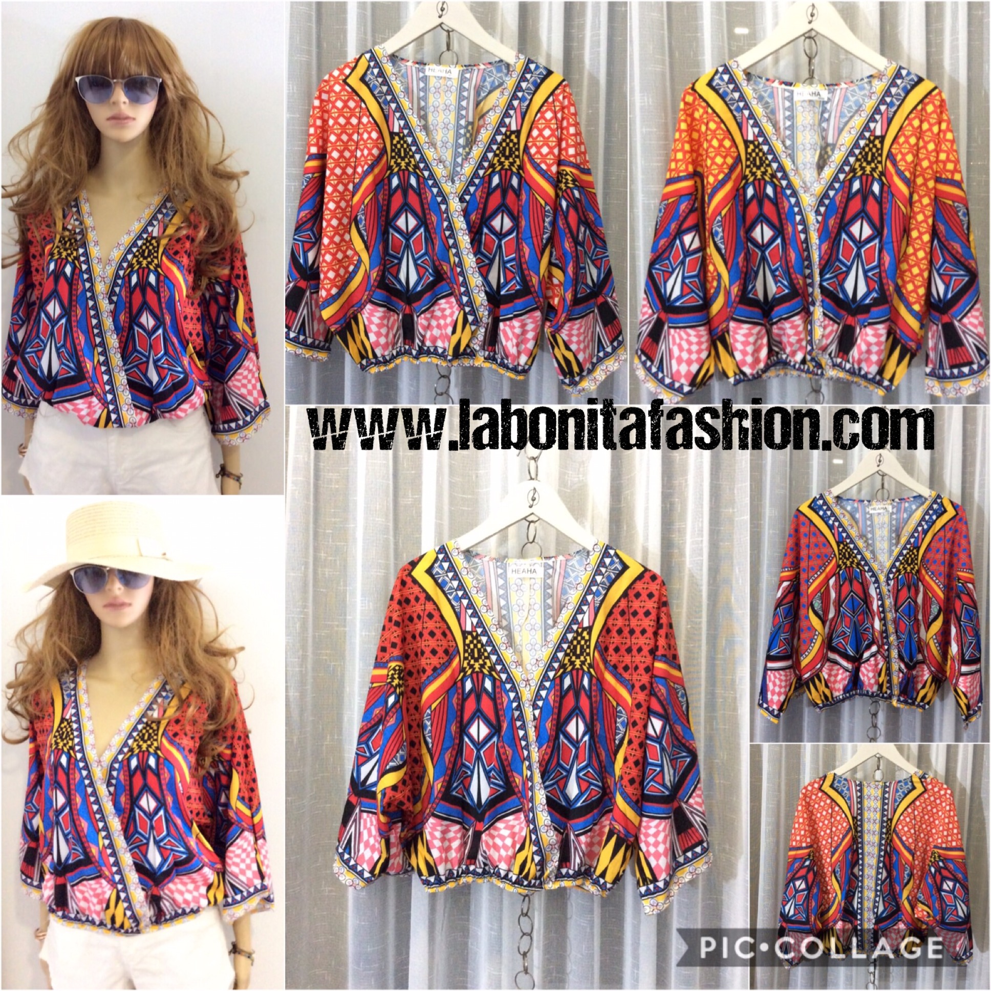 เสื้อโบฮีเมียนคอวี ผ้าปริ้นลายสวยสีสันสดใส