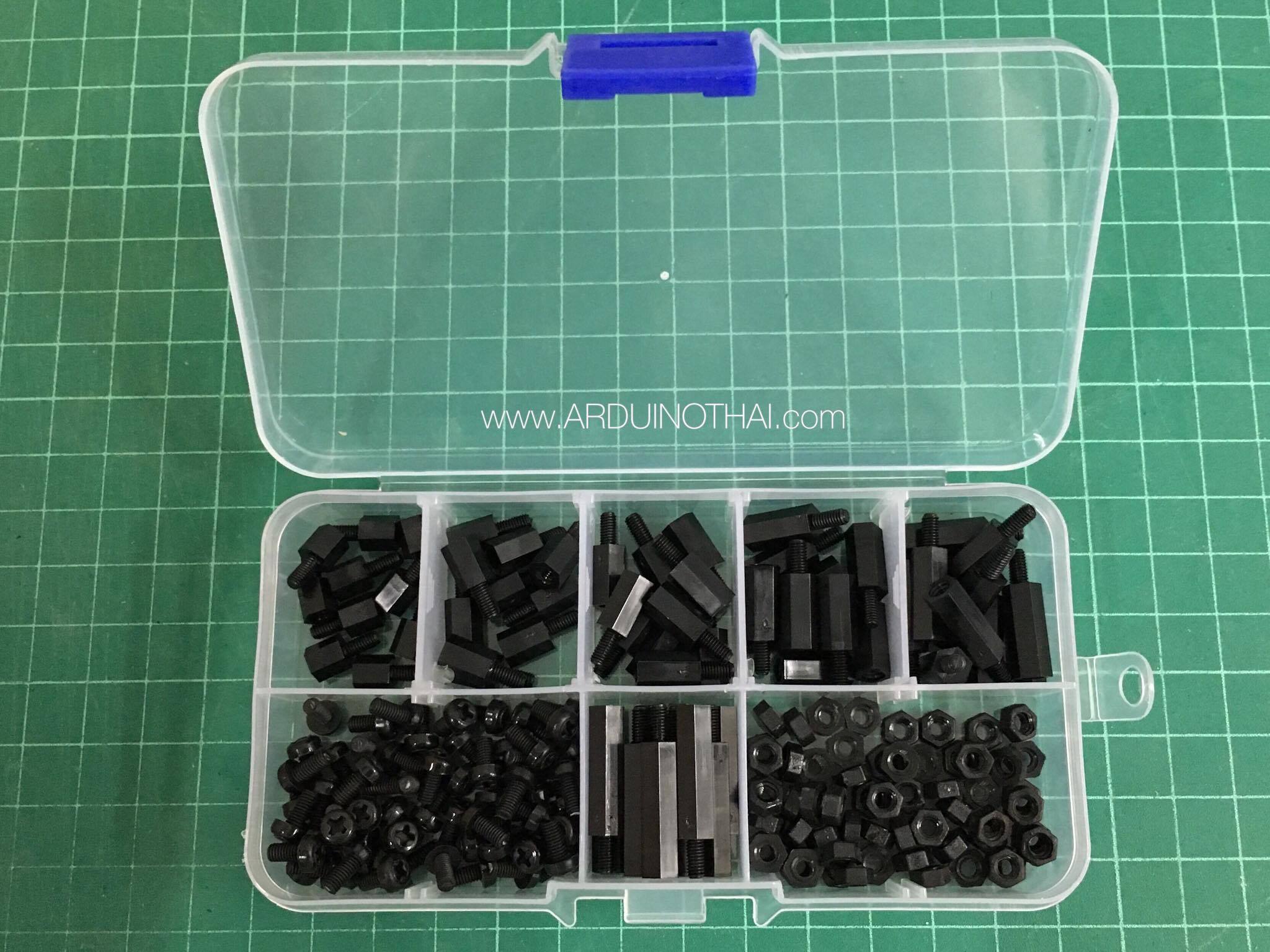 ชุดกล่อง M3 Nylon Hex Spacers/ Screw/ Nut Stand-off (สีดำ 180ชิ้น)