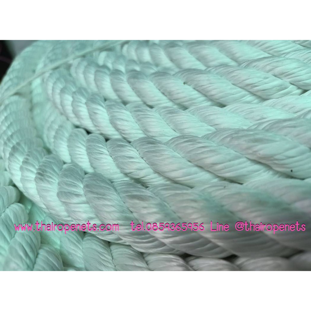 เชือกโพลีเอสเตอร์ Polyester เกรด A สีขาว 24 mm. ยาว 200 เมตร / ม้วน ลากต้นไม้ ลากเรือ เชือกยกเสาไฟฟ้า