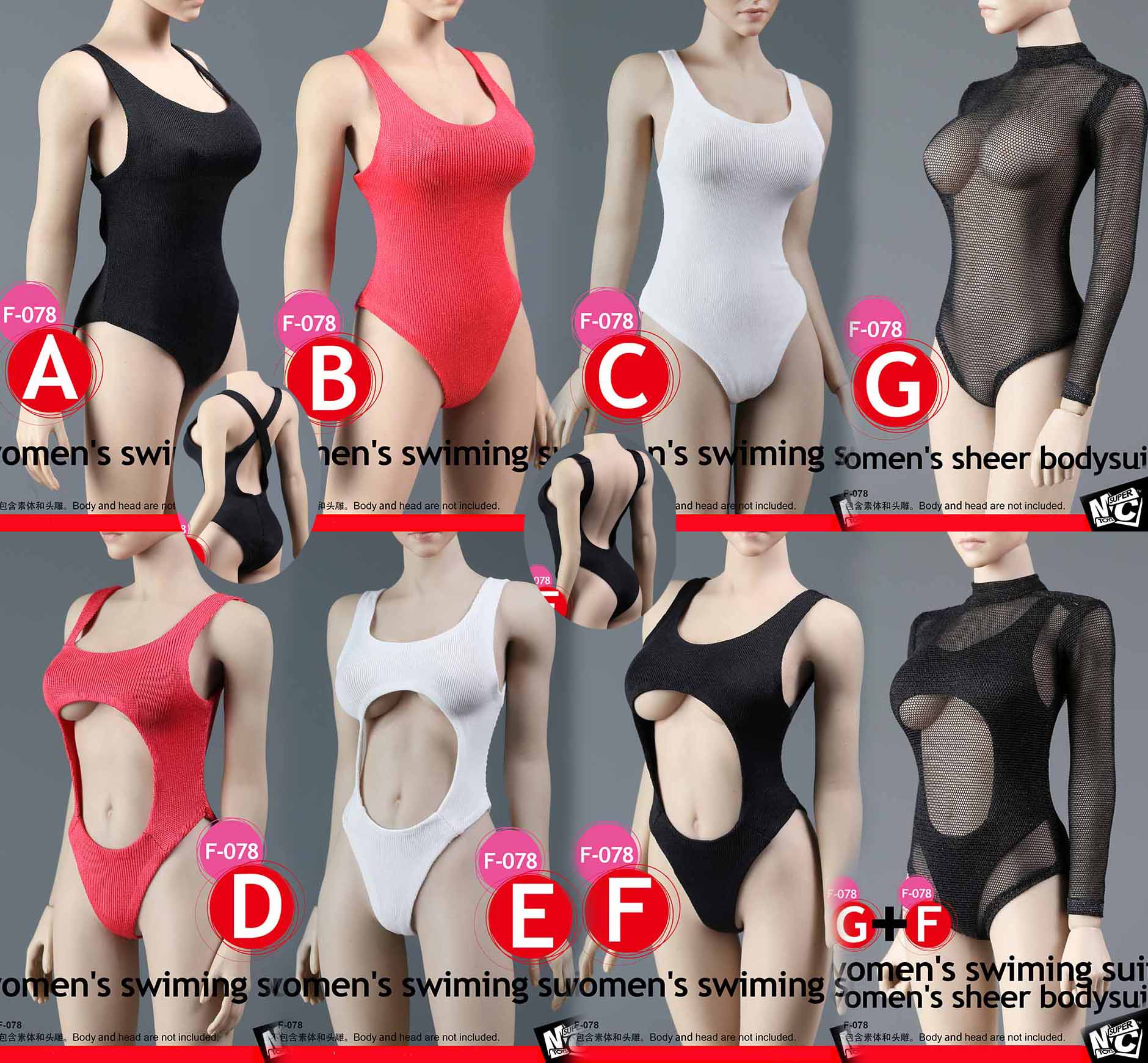 SUPERMCToys F-078D Women's Swimming Suit & Sheer Bodysuit