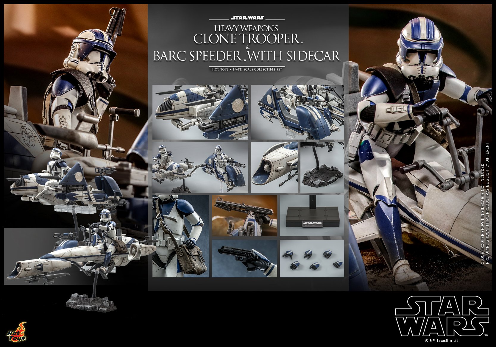 Hot Toys TMS077 1/6 Star Wars: The Clone Wars™ - Heavy Weapons Clone Trooper™ and BARC Speeder™ with Sidecar™