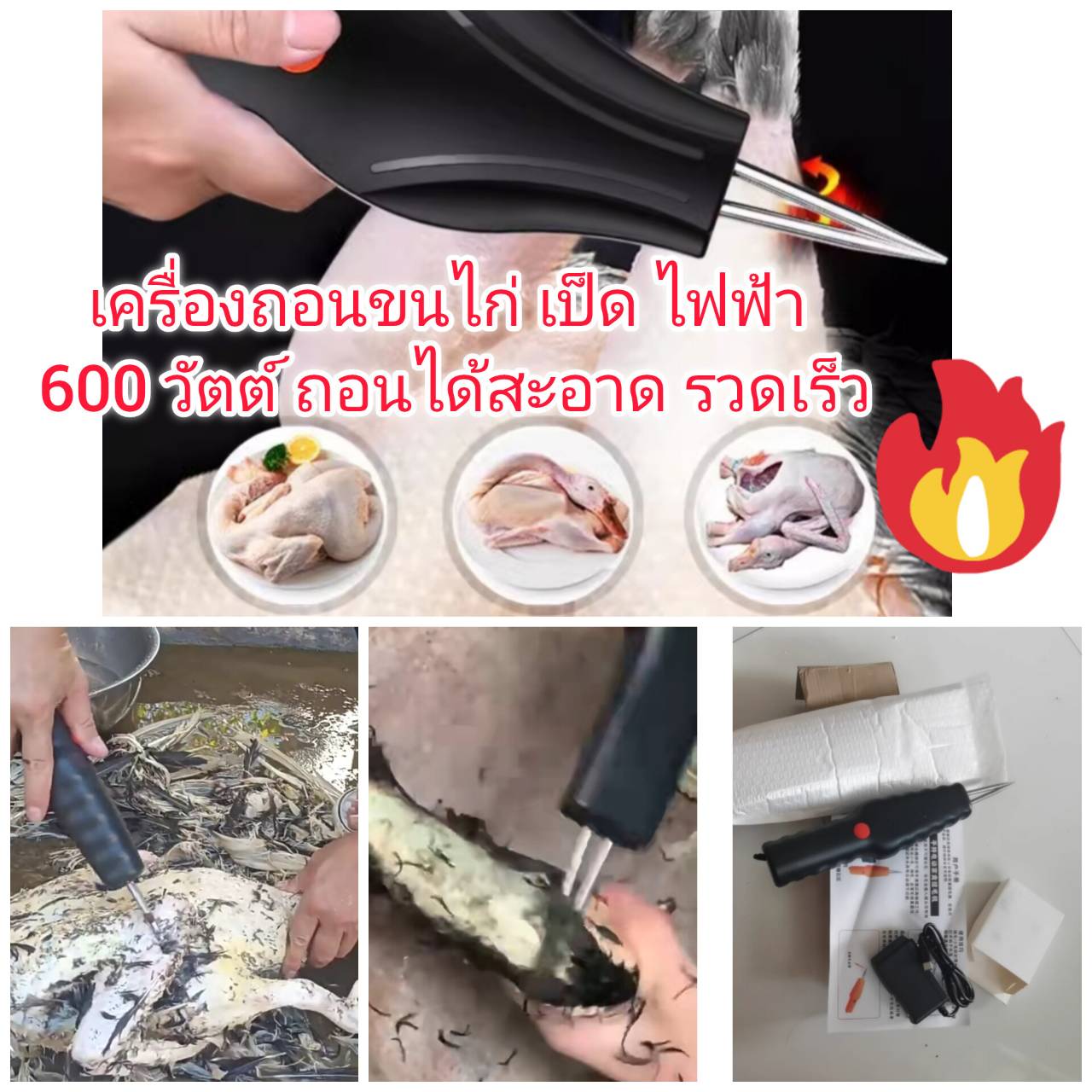 ES36 เครื่องถอนขนไก่ เป็ด ไฟฟ้า กันน้ำ ถอนได้รวดเร็ว สะอาด น้ำหนักเบา