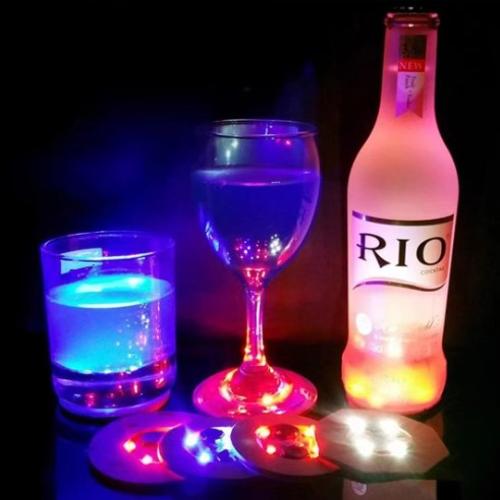 ที่รองแก้วมีไฟ LED ที่รองขวดมีไฟ แบบแผ่นสติ๊กเกอร์ มีไฟ 4 ดวง