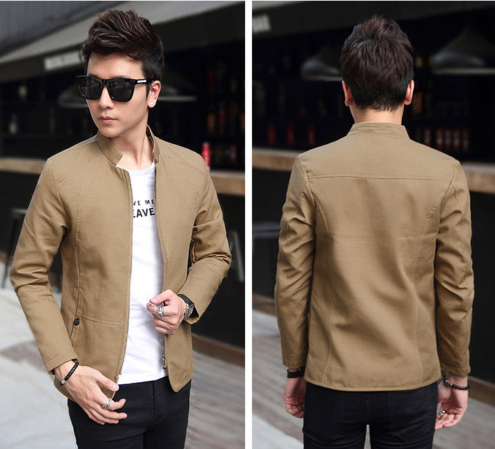 พร้อมส่ง เสื้อแจ็คเก็ต ผู้ชาย สีกากี เสื้อคลุม