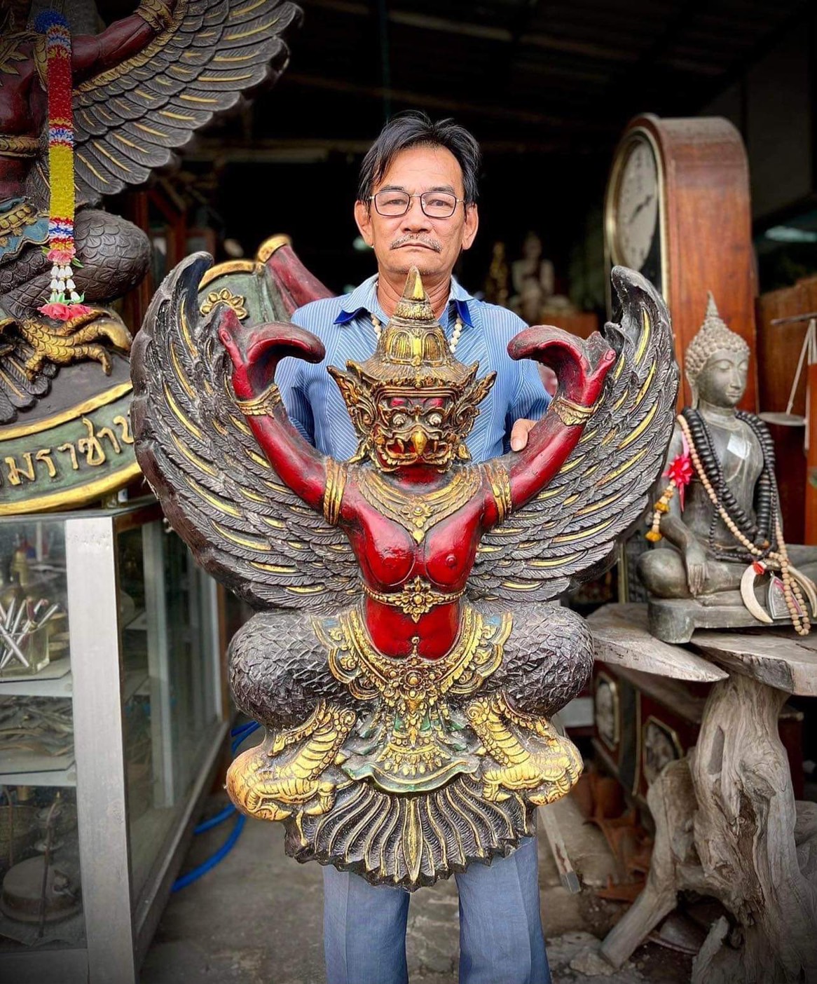พญาครุฑหน้ายักษ์ ครุฑศาลองค์ใหญ่ ปีกกว้าง80ซม