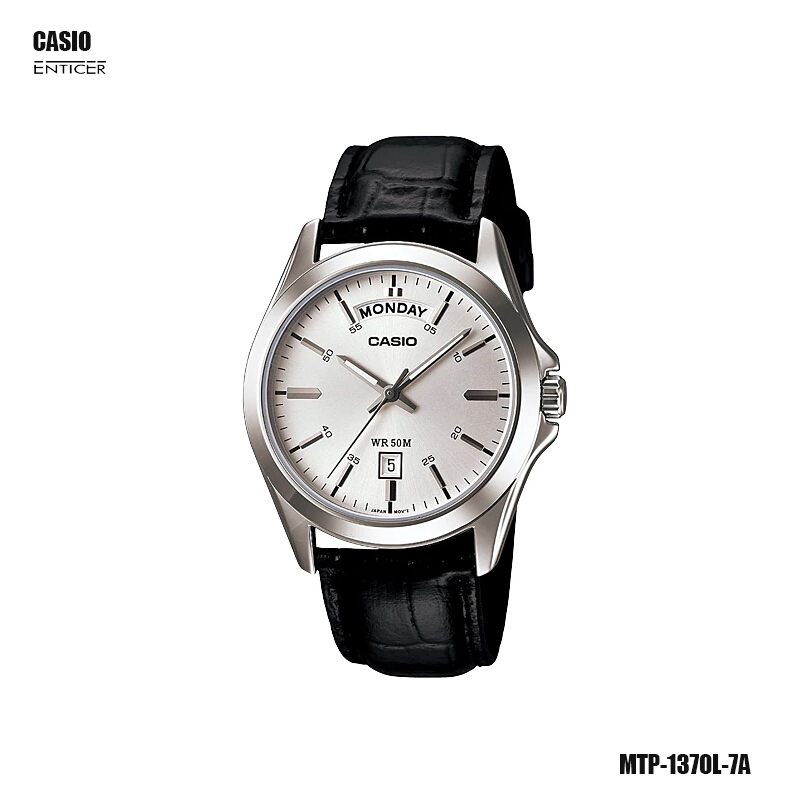 Casio Standard นาฬิกาข้อมือผู้ชาย สีเงิน สายหนัง รุ่น MTP-1370 MTP-1370L MTP-1370L-1A MTP-1370L-7A