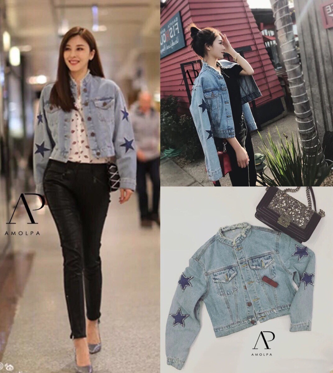 เสื้อ #jacket #แจ็คเก็ตยีนส์ แต่งมุกดาวที่แขน #ดาราเซเลปใส่ กันเยอะมาก งานสวย ใส่ได้ตลอดๆๆ คอเซอๆ