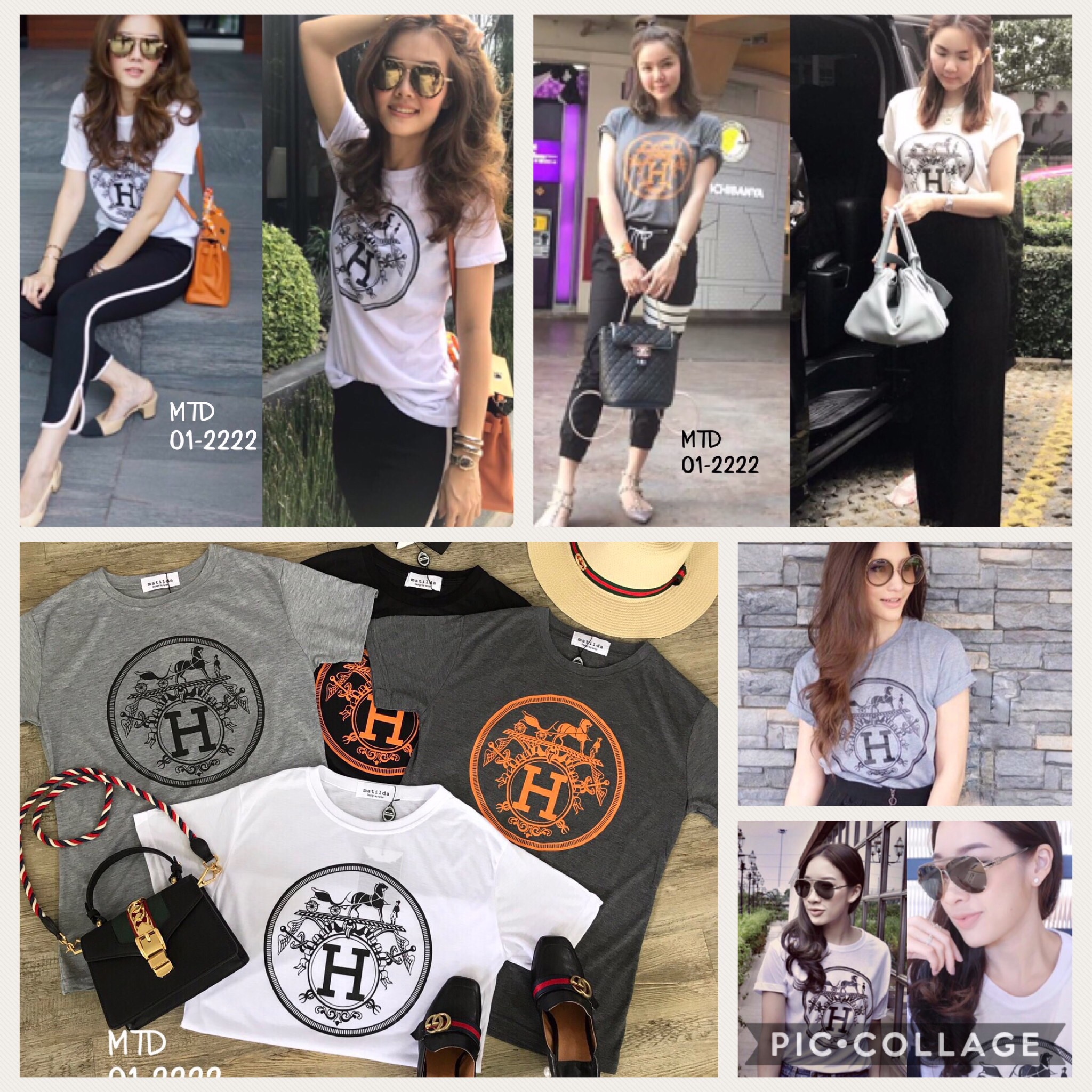 เสื้อยืดแขนสั้นแต่งคอกลม งานตัดเย็บด้วยเนื้อผ้ายืดที่สั่งทอพิเศษอย่างดีค่ะ มาพร้อมงานสกรีนลวดลายแบรนด์ hermes ค่ะ สวยเท่ห์มากๆ