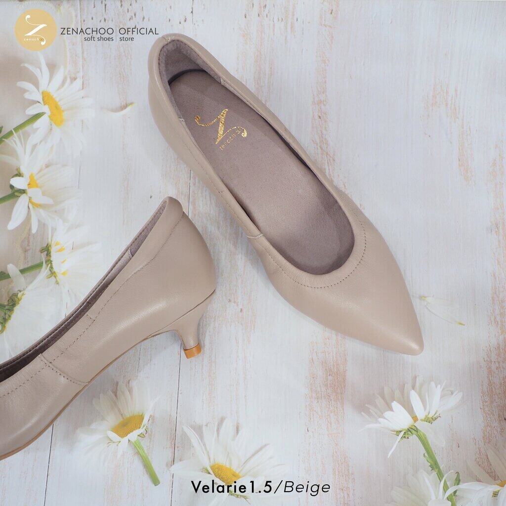 พร้อมส่ง ทรงเล็กบวก 1 ไซส์ เปลี่ยนไซส์ได้ ไม่รับคืน Zenachoo รุ่น Velarie1.5 สูง 1 นิ้วครึ่ง รองเท้าหนังแกะ คัทชูหัวแหลม