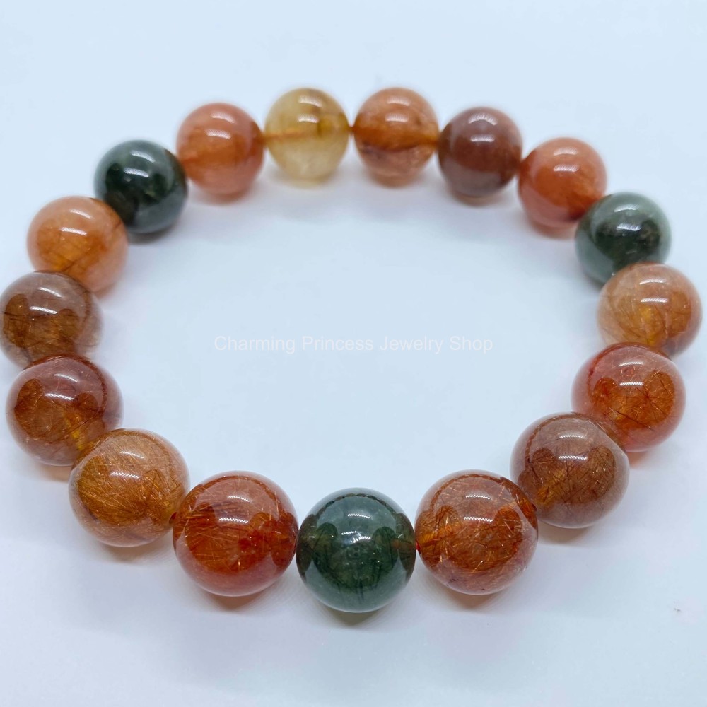 Rutillated Quartz (Multi Colors) ไหมรวมสี 12 มม AAA+ ราชามหาโชค เด่นเรื่องความมั่งคั่งและร่ำรวย หินเรียกทรัพย์รับโชค