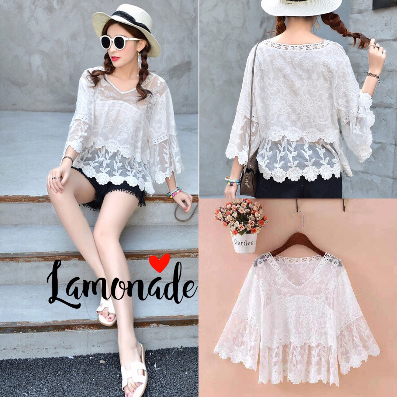 เสื้อลูกไม้คอวีสไตส์เกาหลี แต่ลูกไม้สลับผ้าซีทรู มีซับช่วงกลางตัว แอบเซ็กซี่ปนหวานเบาๆ งานสวย ใส่ชิวๆ แมทได้หลายสไตล์ค่ะ น่ารักมากๆค่ะ งานรับประกันคุณภาพจ้าาาา