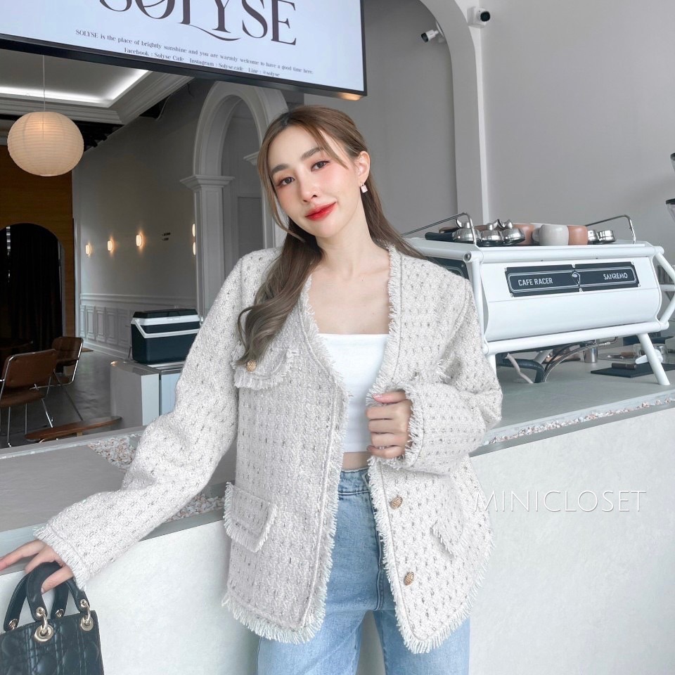 เสื้อทวีตสไตล์ชาแนลสีครีม เกรดPremium