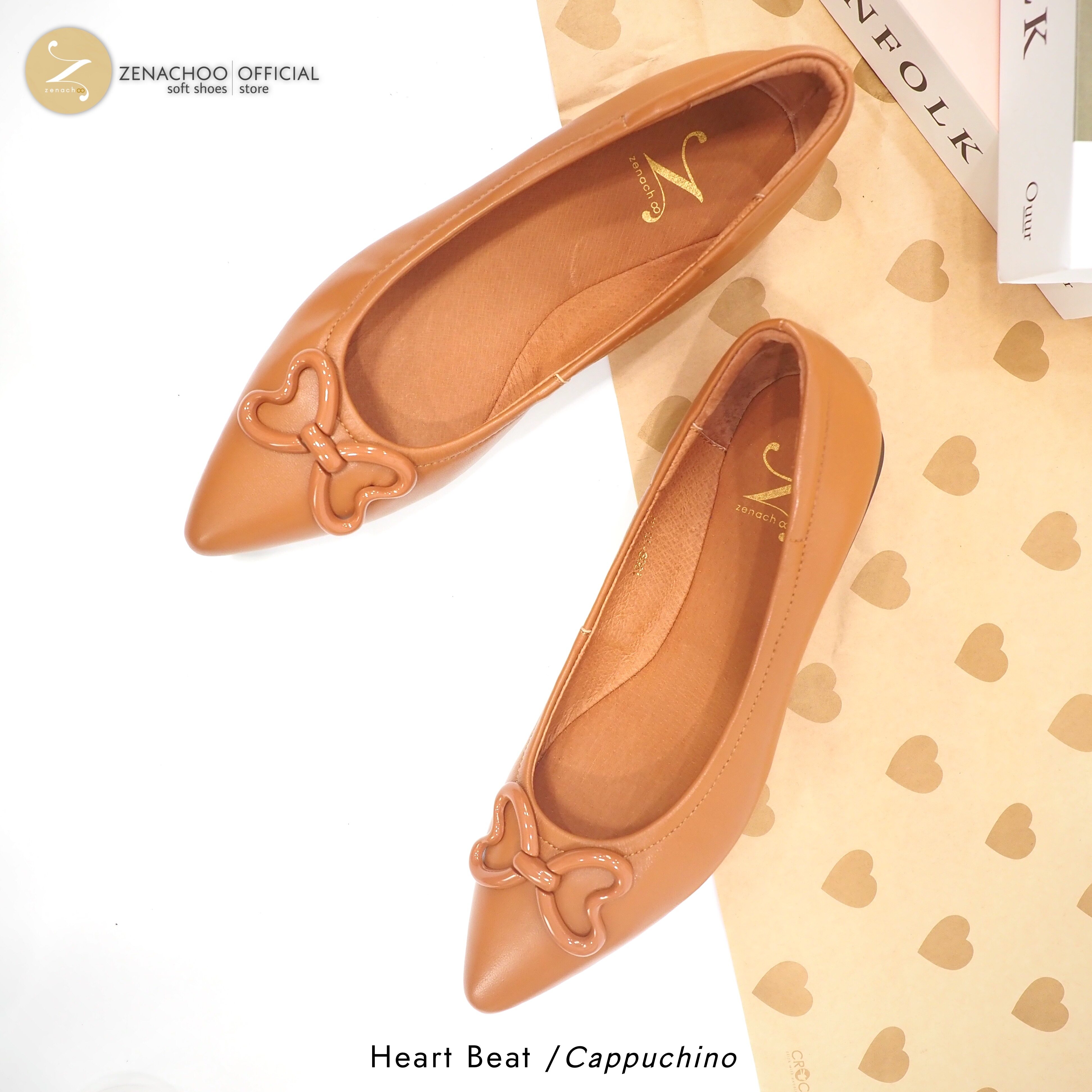 ทรงปกติ:สินค้าลดราคา ไม่รับเปลี่ยน-คืน ทุกกรณึ Zenachoo รุ่น Heart Beat สูง 1 นิ้ว รองเท้าหนังแกะแท้ หัวแหลมหน้ากว้าง หนังนิ่มมาก